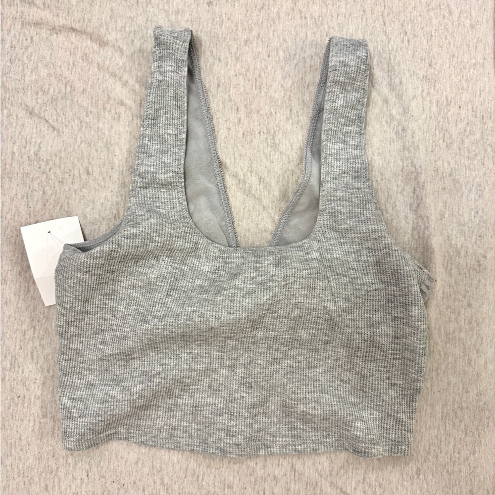 Aerie Deep v grey gray lace waffle back shelf bra tank bralette size XS
